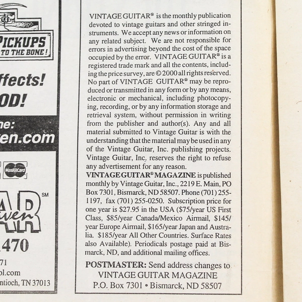 Vintage Guitar Magazine April 2000 Vol 14 No 06 Martin Flat-tops Good Cond