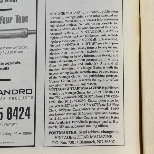 Vintage Guitar Magazine Nov 2000 Vol 15 No 1 Steve Morse Roger Glover