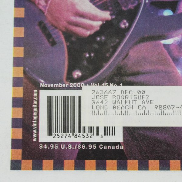 Vintage Guitar Magazine Nov 2000 Vol 15 No 1 Steve Morse Roger Glover