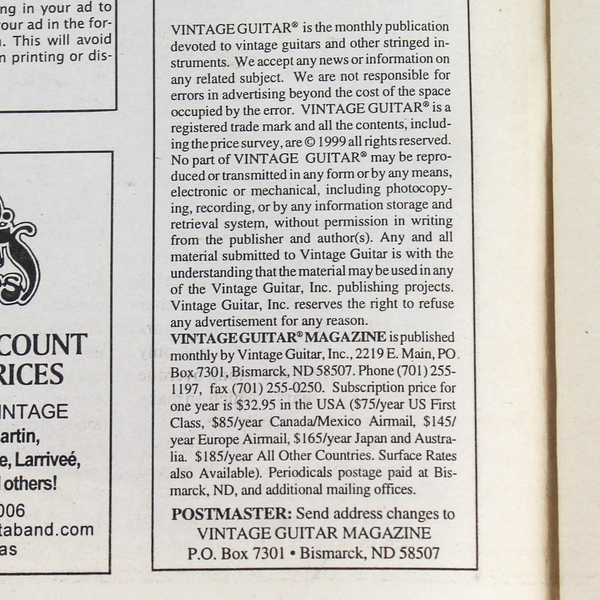 Vintage Guitar Magazine Steve Howe Dec 1999 Vol 14 No 2 Pre-Owned