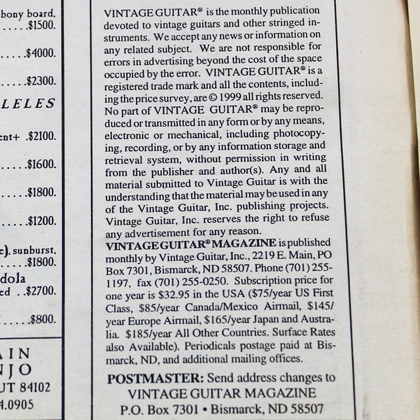 Vintage Guitar Magazine Aug 1999 Vol 13 No 11 Roy Buchanan - Pre-Owned