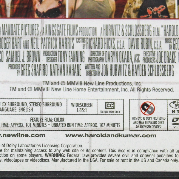 Harold & Kumar Escape from Guantanamo Bay DVD 2008 Unrated Edition