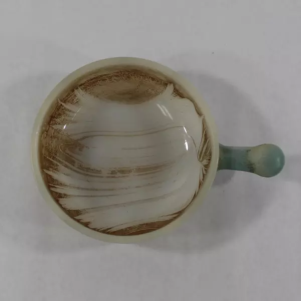 Vintage Glasbake Ovenware White Milk Teal Brown Glass Soup Bowl 14 oz J 2057 25