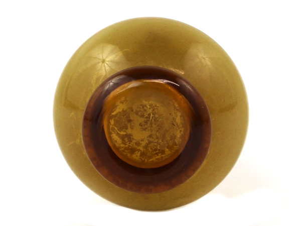 Vintage 7in Bud Vase Bohemian Style Floral Hand Painted Amber Glass Planter