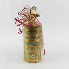 Vintage Miller Kerzen Gold Green Striped Pillar Candle Germany Home Decor