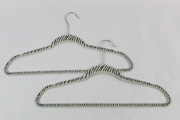 Lot of 10 Black Velvet Space-Saving Hangers with Zebra Stripes & Hooks