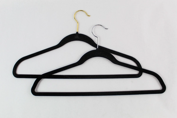 Lot of 10 Black Velvet Space-Saving Hangers with Zebra Stripes & Hooks