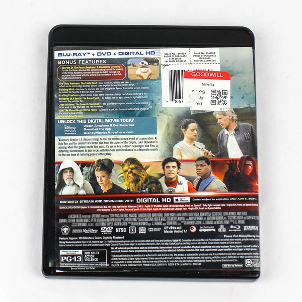 Star Wars The Force Awakens Blu-Ray DVD Digital HD Combo - Pre-Owned