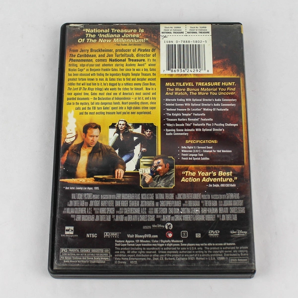 National Treasure DVD 2005 Widescreen Nicolas Cage - Pre-Owned, As-Is