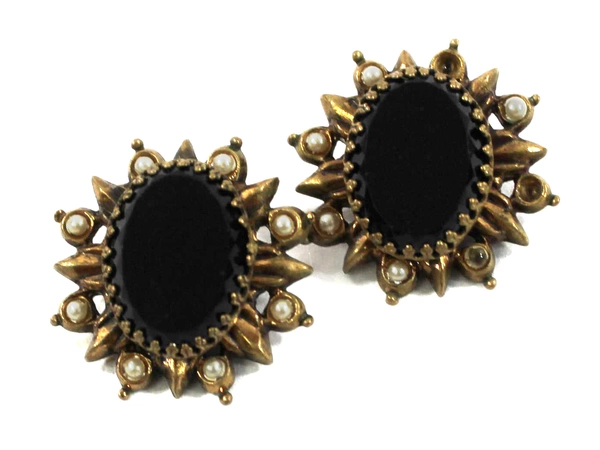 Vintage Brass Koi Fish Earrings & Brooch Set with Pearls - Pre-Owned