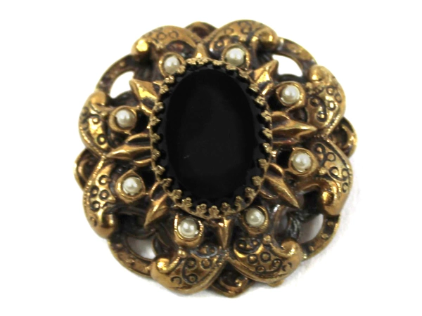 Vintage Brass Koi Fish Earrings & Brooch Set with Pearls - Pre-Owned