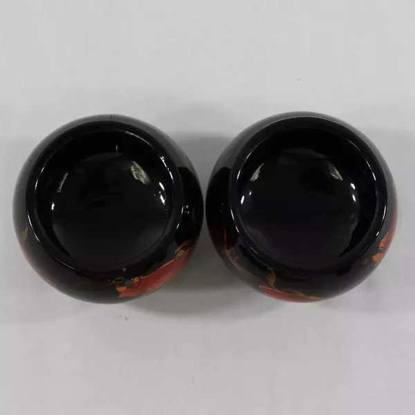 Lot of 2 Hand Painted Oriental Round Trinket Boxes with Goldfish Design