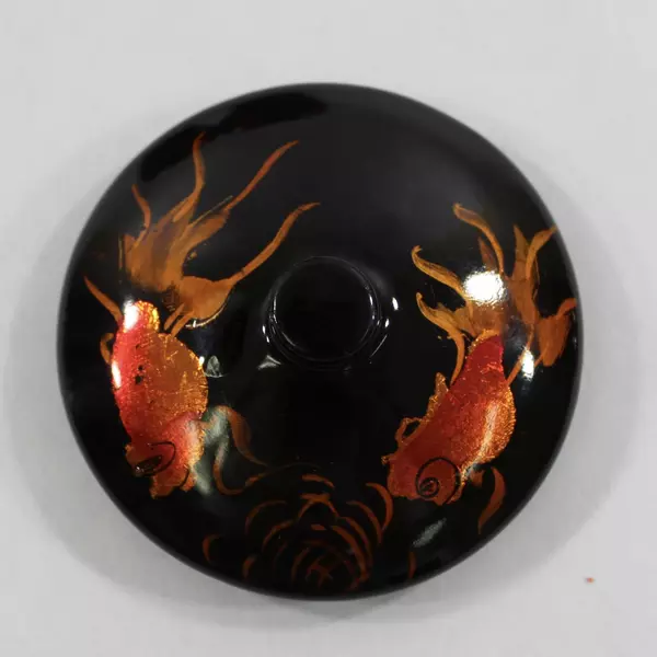 Lot of 2 Hand Painted Oriental Round Trinket Boxes with Goldfish Design