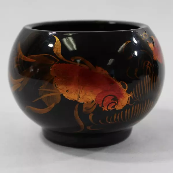 Lot of 2 Hand Painted Oriental Round Trinket Boxes with Goldfish Design