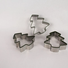 Lot Of 3 Christmas Tree Silver Metal Cookie Cutters Green Trim Top
