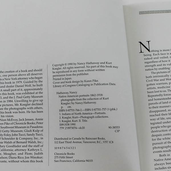 Native American Portraits 1862-1918 by Nancy Hathaway Chronicle Book PB