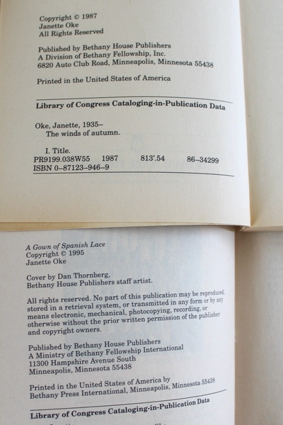 Lot of 2 Janette Oke Historical Romance Novels: Winds of Autumn & Spanish Lace