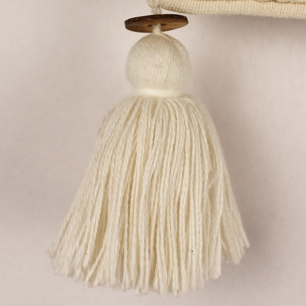 Beige Cream Accent Throw Pillow Cover with Tassels & Button Closure - Pre-owned