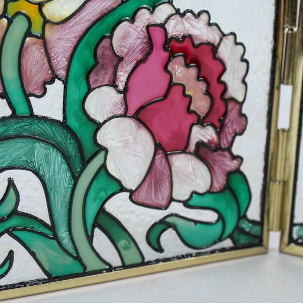 Joan Baker Designs Frosted Stain Glass Double Pane Pink Peony 1 Friends 1998 
