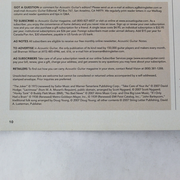 Magazine Acoustic Guitar Vol. 18 No. 3 Issue 177 Patty Griffin Steve Miller