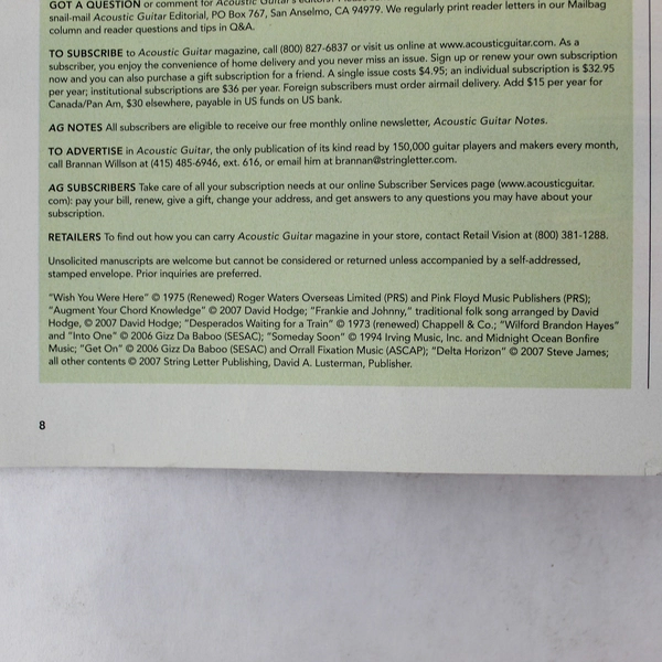 Lot of Acoustic Guitar Magazine April 2007 Vol. 17 No. 10 Issue 172