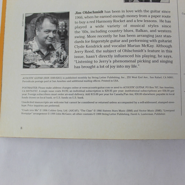Acoustic Guitar Magazine Aug 1999 Vol 10 No 2 Tim Matthews Good Condition