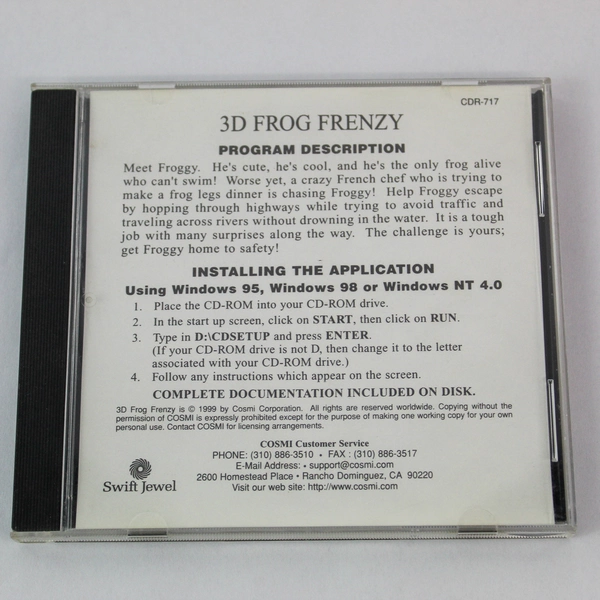 3D Frog Frenzy Game CD by COSMI Corp 1999 - Untested Pre-owned