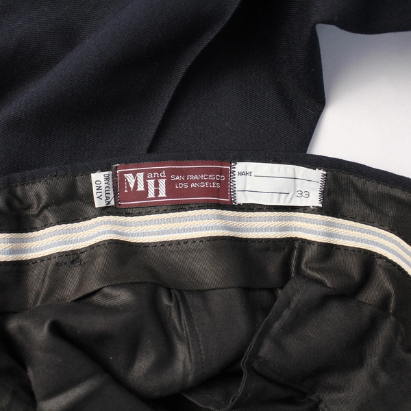 Vintage M & H Navy Blue Woven Trouser Slacks 33" Waist, 32" Inseam, Very Good