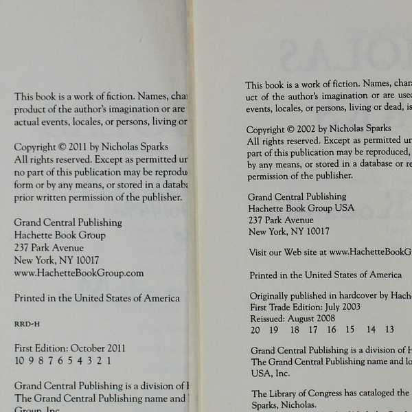 Lot of 2 Nicholas Sparks Romance Novels: Nights in Rodanthe & The Best of Me
