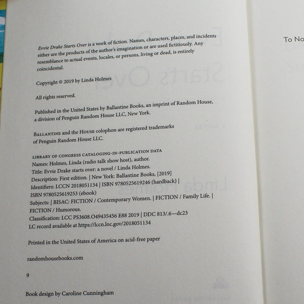 Evvie Drake Starts Over by Linda Holmes Hardcover Novel 2019, Very Good