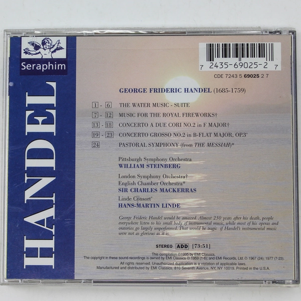 Handel: The Water Music & Royal Fireworks CD EMI Classics - Good Condition