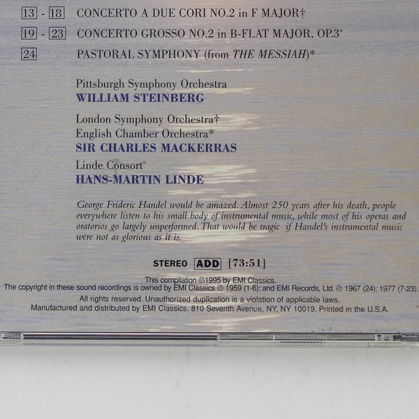 Handel: The Water Music & Royal Fireworks CD EMI Classics - Good Condition