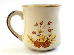 Vintage CasualStone Floral Ceramic Coffee Tea Mug Brown Yellow Retro 3.5"