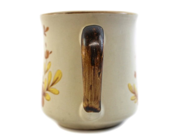 Vintage CasualStone Floral Ceramic Coffee Tea Mug Brown Yellow Retro 3.5"