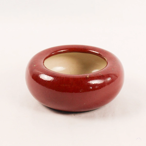 PartyLite Red Ceramic Pillar Candle Holder Bowl 5" - Pre-owned, Distressed