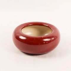 PartyLite Red Ceramic Pillar Candle Holder Bowl 5" - Pre-owned, Distressed