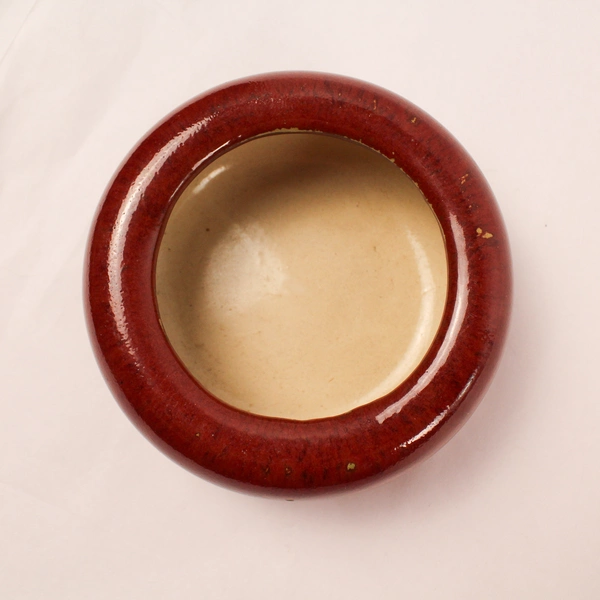 PartyLite Red Ceramic Pillar Candle Holder Bowl 5" - Pre-owned, Distressed