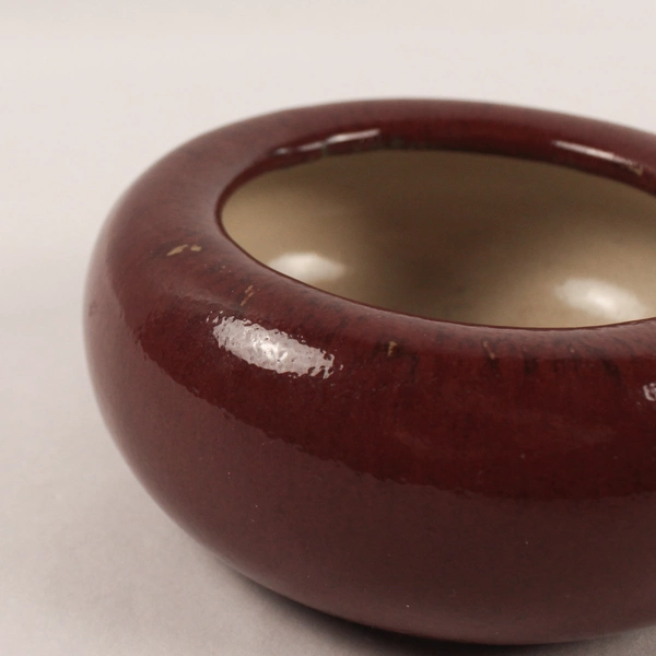 PartyLite Red Ceramic Pillar Candle Holder Bowl 5" - Pre-owned, Distressed