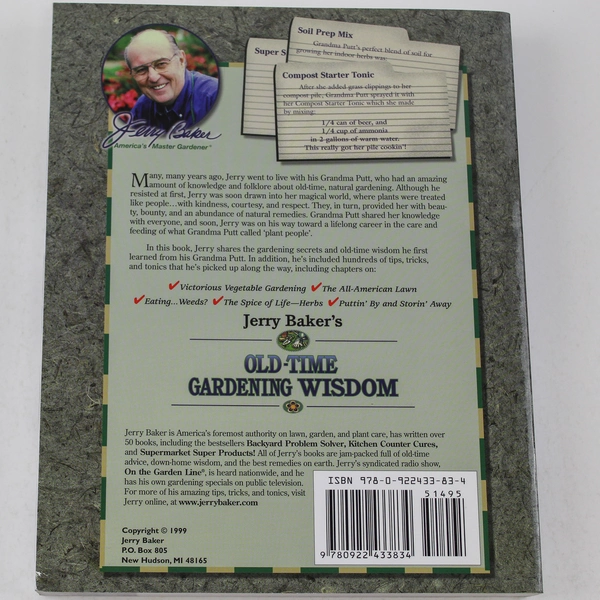 Old Time Gardening Wisdom by Jerry Baker 1999 Paperback in Good Condition