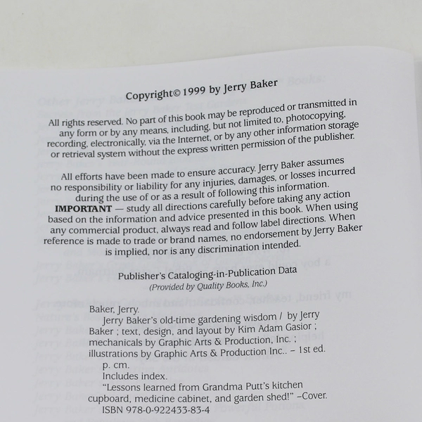 Old Time Gardening Wisdom by Jerry Baker 1999 Paperback in Good Condition