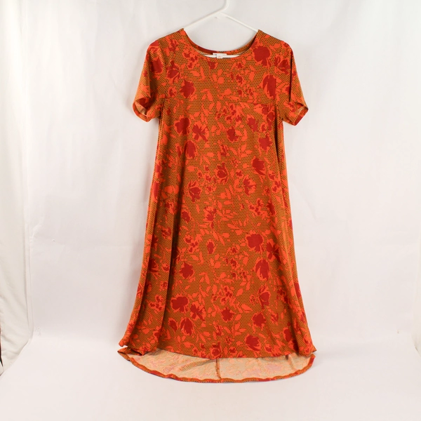 LuLaRoe Carly Dress XS Brown Orange Floral Hi-Lo Hem Very Good Condition