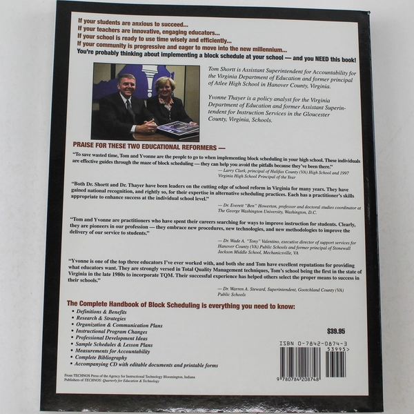 The Complete Handbook of Block Scheduling with CD-ROM - Good Condition
