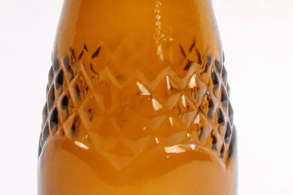 Vintage Amber Glass Mini Soda Bottle with Aluminum Lid - Collectible 5.5"