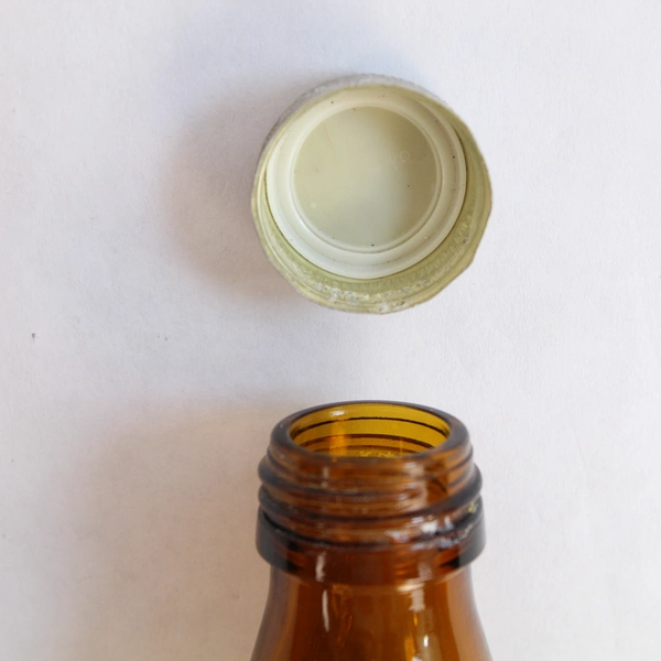 Vintage Amber Glass Mini Soda Bottle with Aluminum Lid - Collectible 5.5"