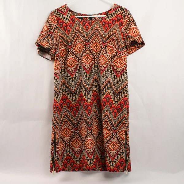 AGB Women's Dress Size 12 Multicolor Geometric Short Sleeve Side Zip Pre-Owned