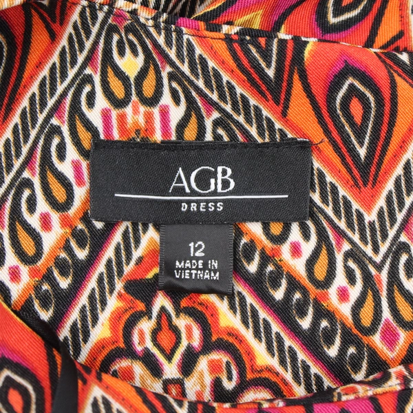 AGB Women's Dress Size 12 Multicolor Geometric Short Sleeve Side Zip Pre-Owned