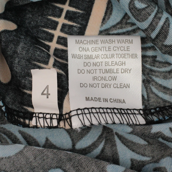 R&B Collection Women's Dress Size L Blue Black Beige Damask 3/4 Sleeves