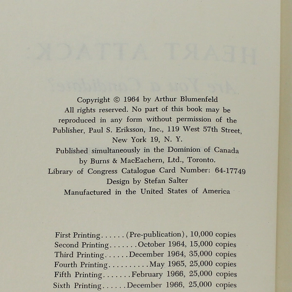 Heart Attack: Are You A Candidate by Arthur Blumenfeld, 1964, Good Condition