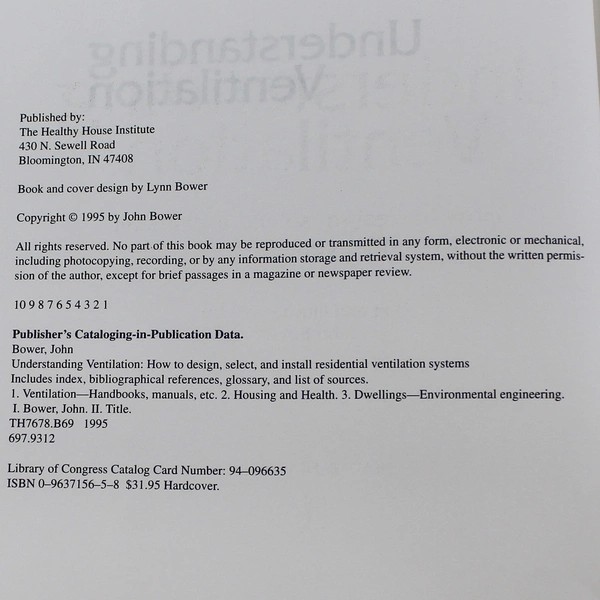 Understanding Ventilation by John Bower 1995 Hardcover - Good Condition