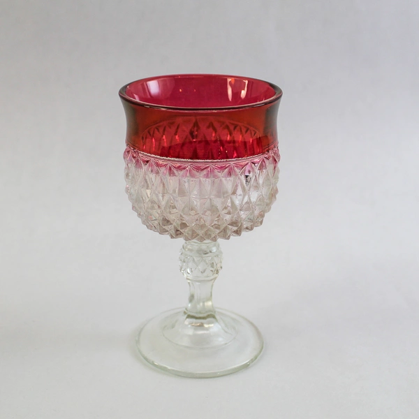 Vintage Indiana Glass Cranberry Diamond Point Goblet 5.5" Cocktail Glass
